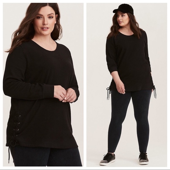 torrid Tops - Torrid  Black Lace Up Front Sweatshirt Sz 1 NWOT